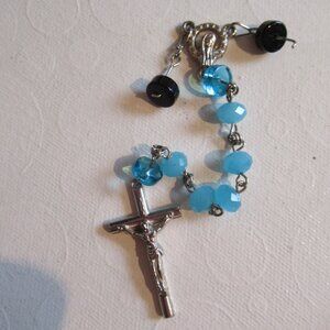 Vintage Rosary, Sapphire Blue & Black Beads, Ave Maria, Crucifix,